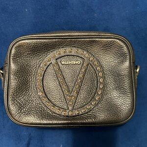 Authentic VALENTINO Medium Black Rock Leather Crossbody Bag